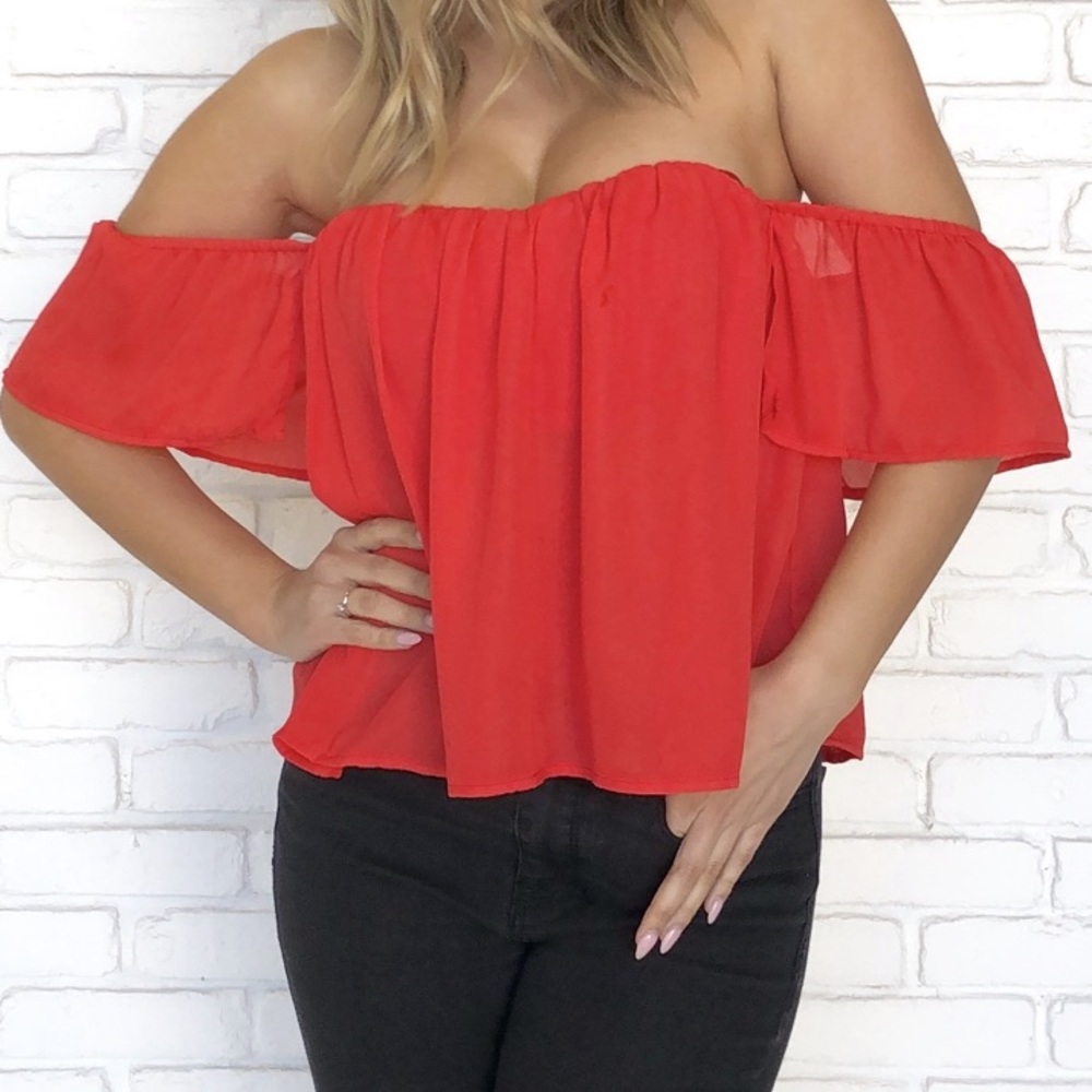 Off the shoulder red top
